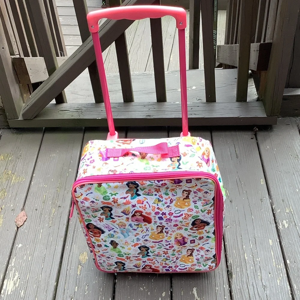 Disney Princess Pink Rolling Kids Carry Case with Colorful Character Print